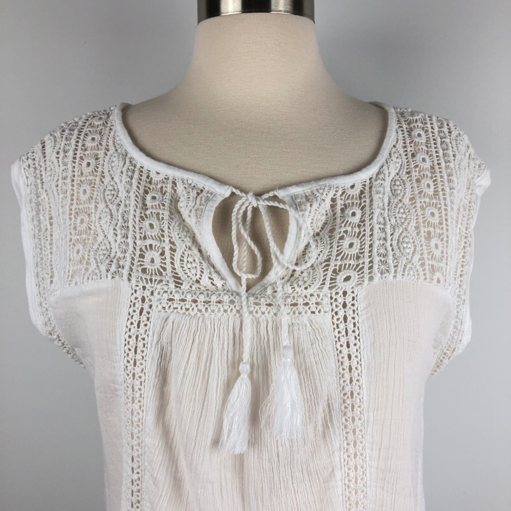 Lucky Brand Lace Yoke Top Small - Picture 5 of 7